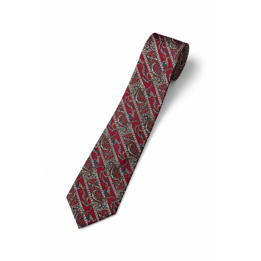 Christian Dior Paisley Silk Necktie Burgundy Navy Vintage Designer Men's